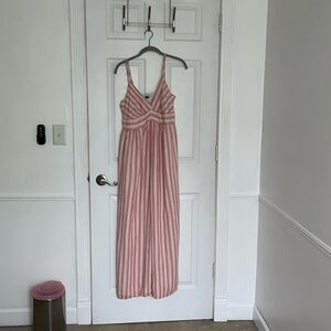 EUC American Eagle Plunge Wide-Leg Jumpsuit in Coral